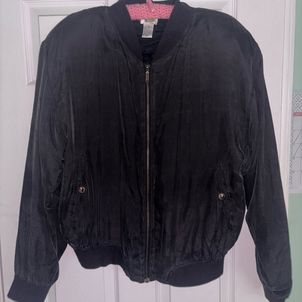 Women's Black Bomber Jacket 100% silk